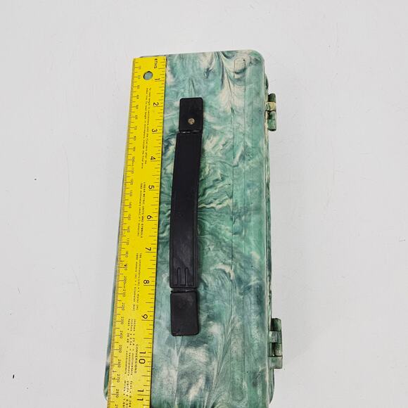 vintage Green Gray Marblelite Psychedelic Green Swirl Chest Fishing Tackle Box - Picture 8 of 12